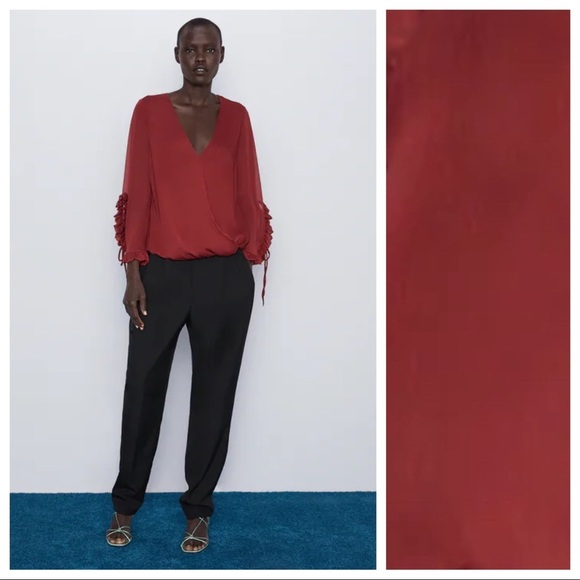 NWT. Zara Burgundy Wrap Ruffled Blouse. Size M. - Picture 1 of 6
